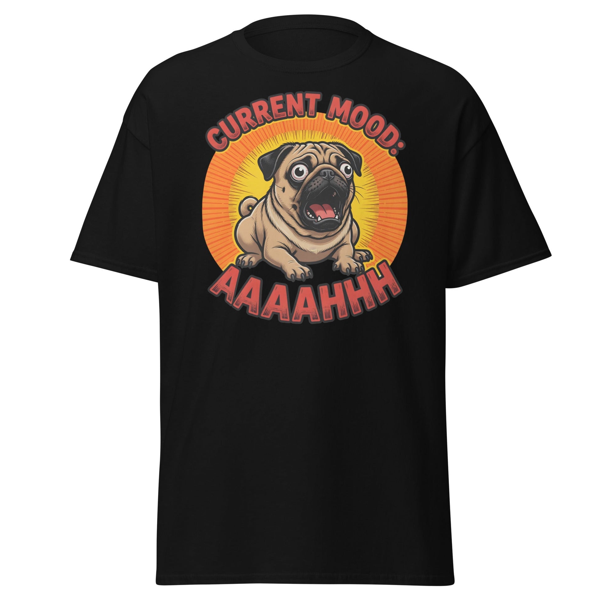 Current Mood AAAAHHHH Pug T-Shirt - Funny Stressed Dog Tee - Black - T-Shirts Online