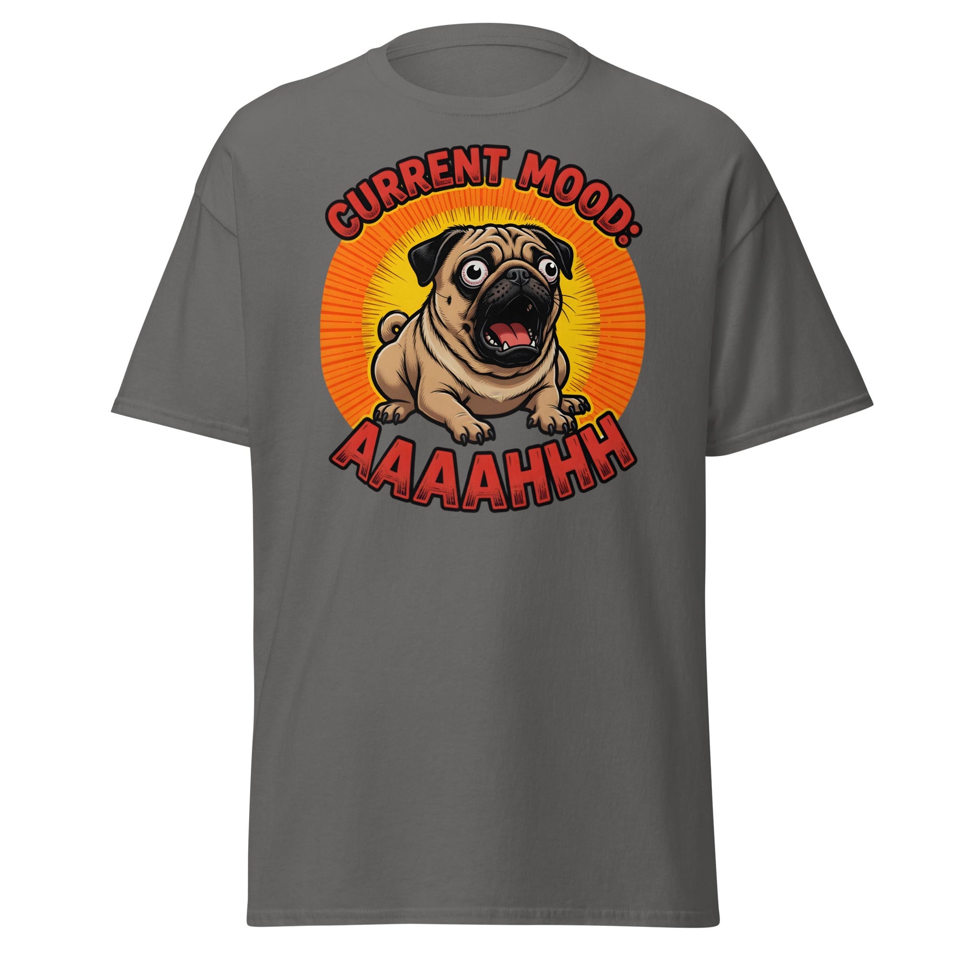 Current Mood AAAAHHHH Pug T-Shirt - Funny Stressed Dog Tee - Charcoal - T-Shirts Online