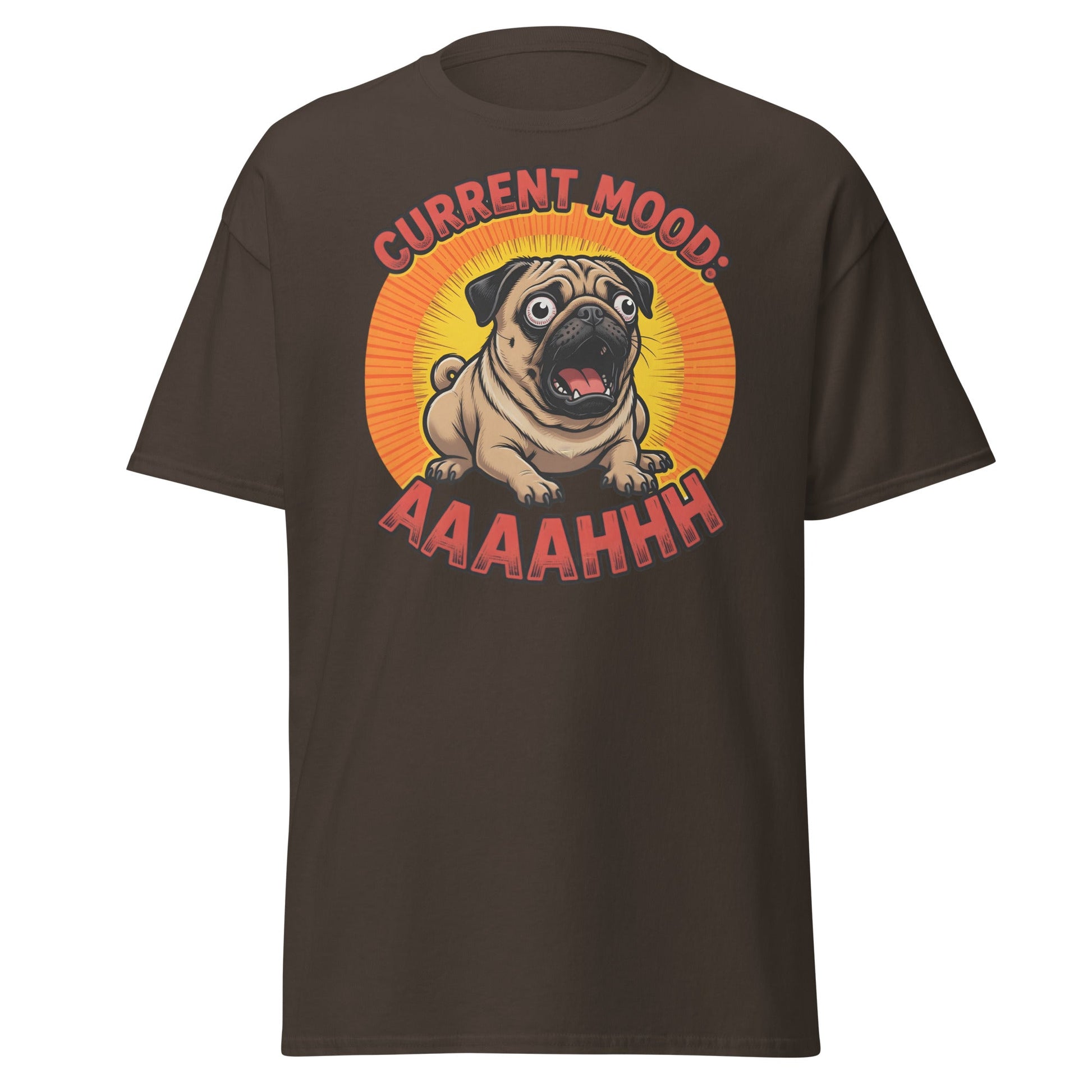 Current Mood AAAAHHHH Pug T-Shirt - Funny Stressed Dog Tee - Dark Chocolate - T-Shirts Online
