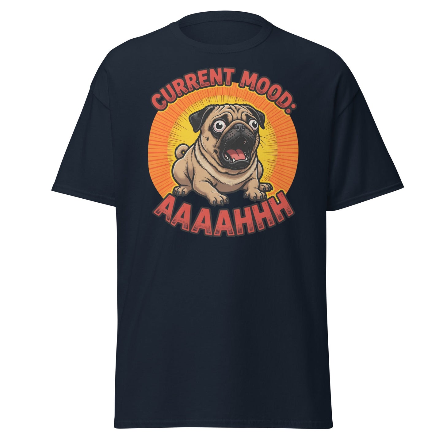 Current Mood AAAAHHHH Pug T-Shirt - Funny Stressed Dog Tee - Navy - T-Shirts Online