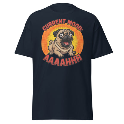 Current Mood AAAAHHHH Pug T-Shirt - Funny Stressed Dog Tee - Navy - T-Shirts Online