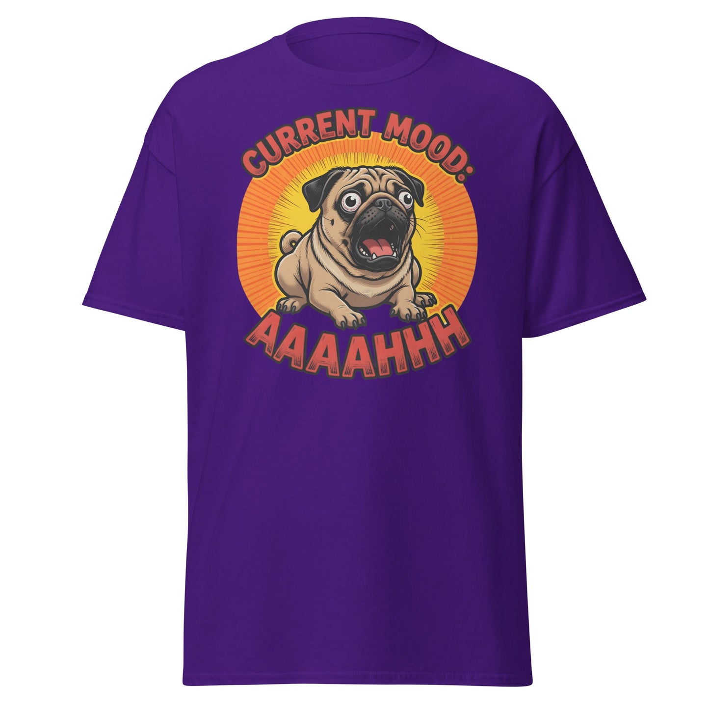 Current Mood AAAAHHHH Pug T-Shirt - Funny Stressed Dog Tee - Purple - T-Shirts Online