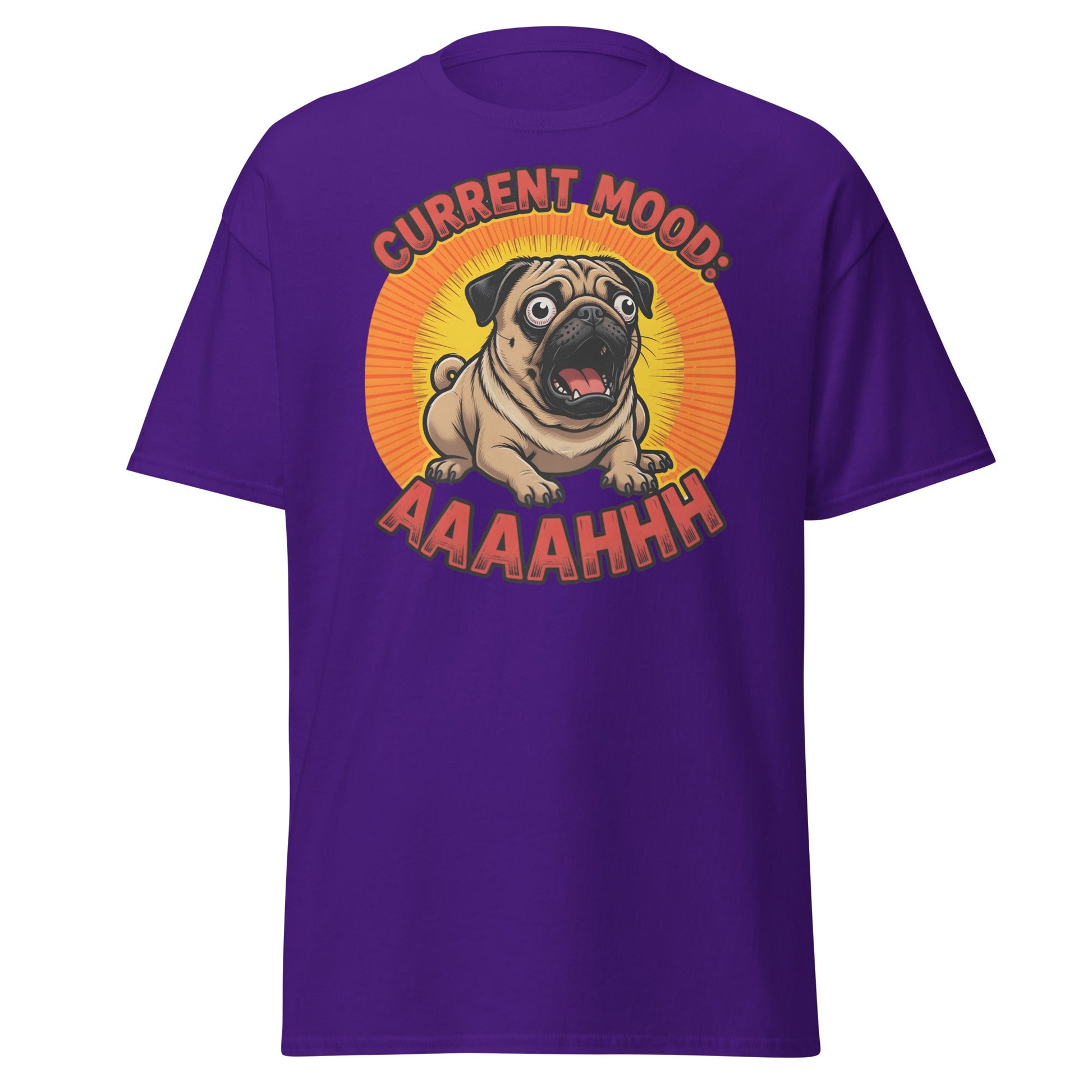 Current Mood AAAAHHHH Pug T-Shirt - Funny Stressed Dog Tee - Purple - T-Shirts Online