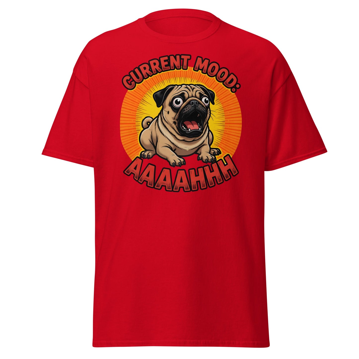 Current Mood AAAAHHHH Pug T-Shirt - Funny Stressed Dog Tee - Red - T-Shirts Online