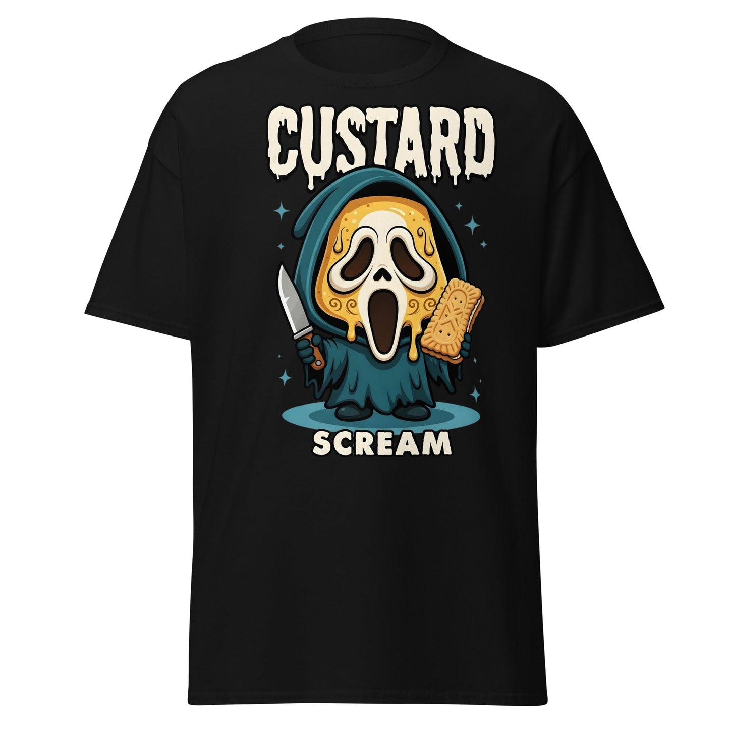 Custard Scream T-Shirt | Funny Horror Biscuit Mashup Tee - Black - T-Shirts Online