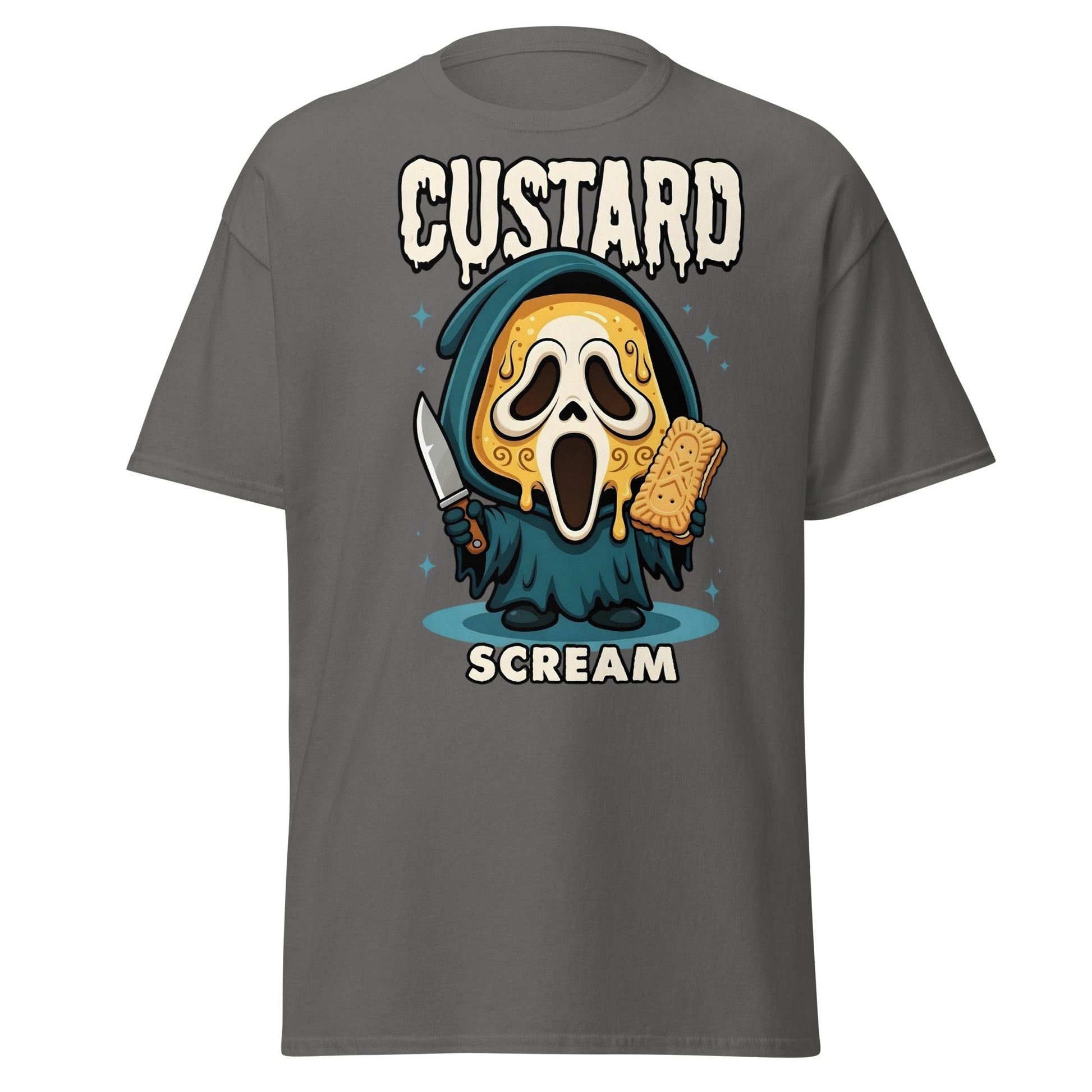 Custard Scream T-Shirt | Funny Horror Biscuit Mashup Tee - Charcoal - T-Shirts Online