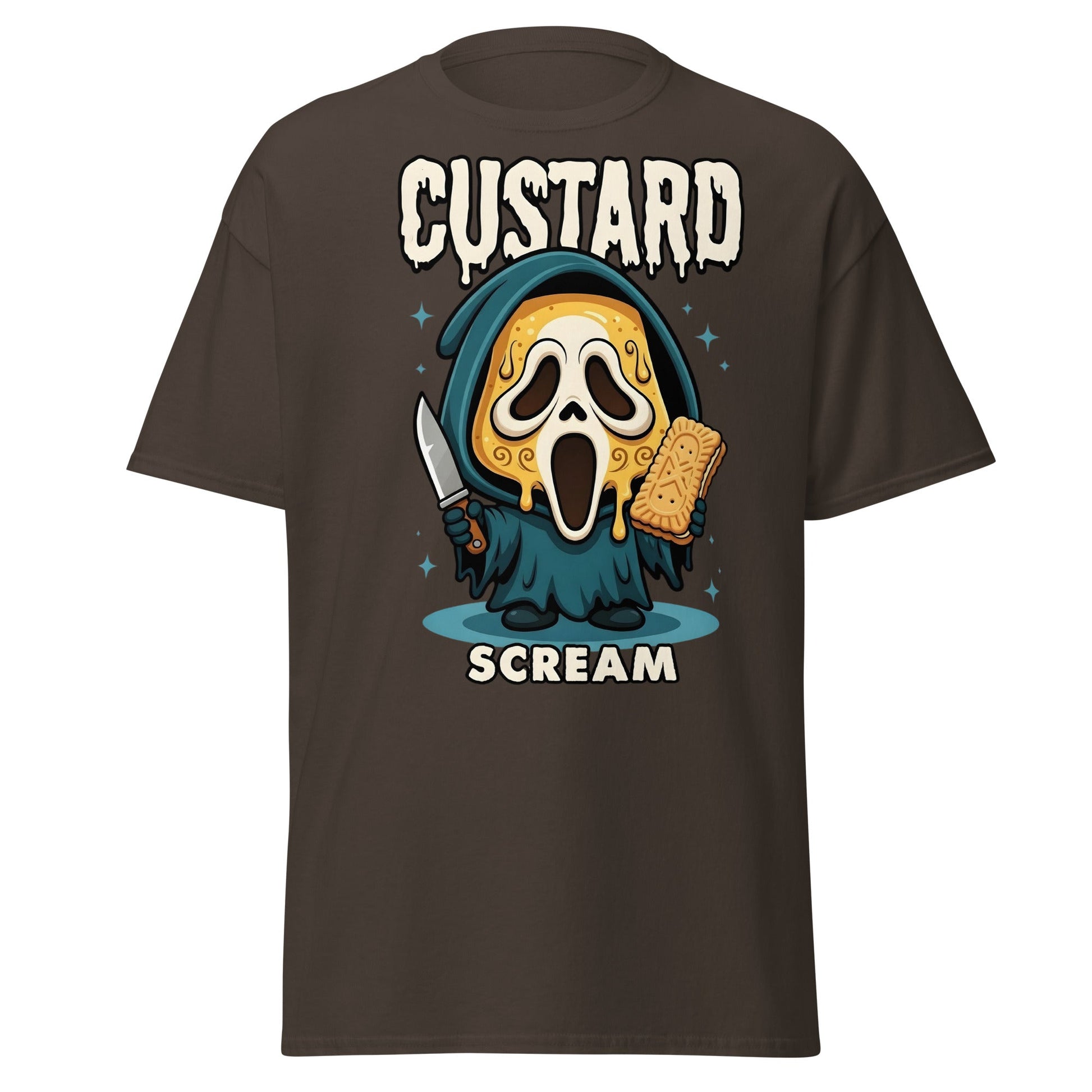 Custard Scream T-Shirt | Funny Horror Biscuit Mashup Tee - Dark Chocolate - T-Shirts Online