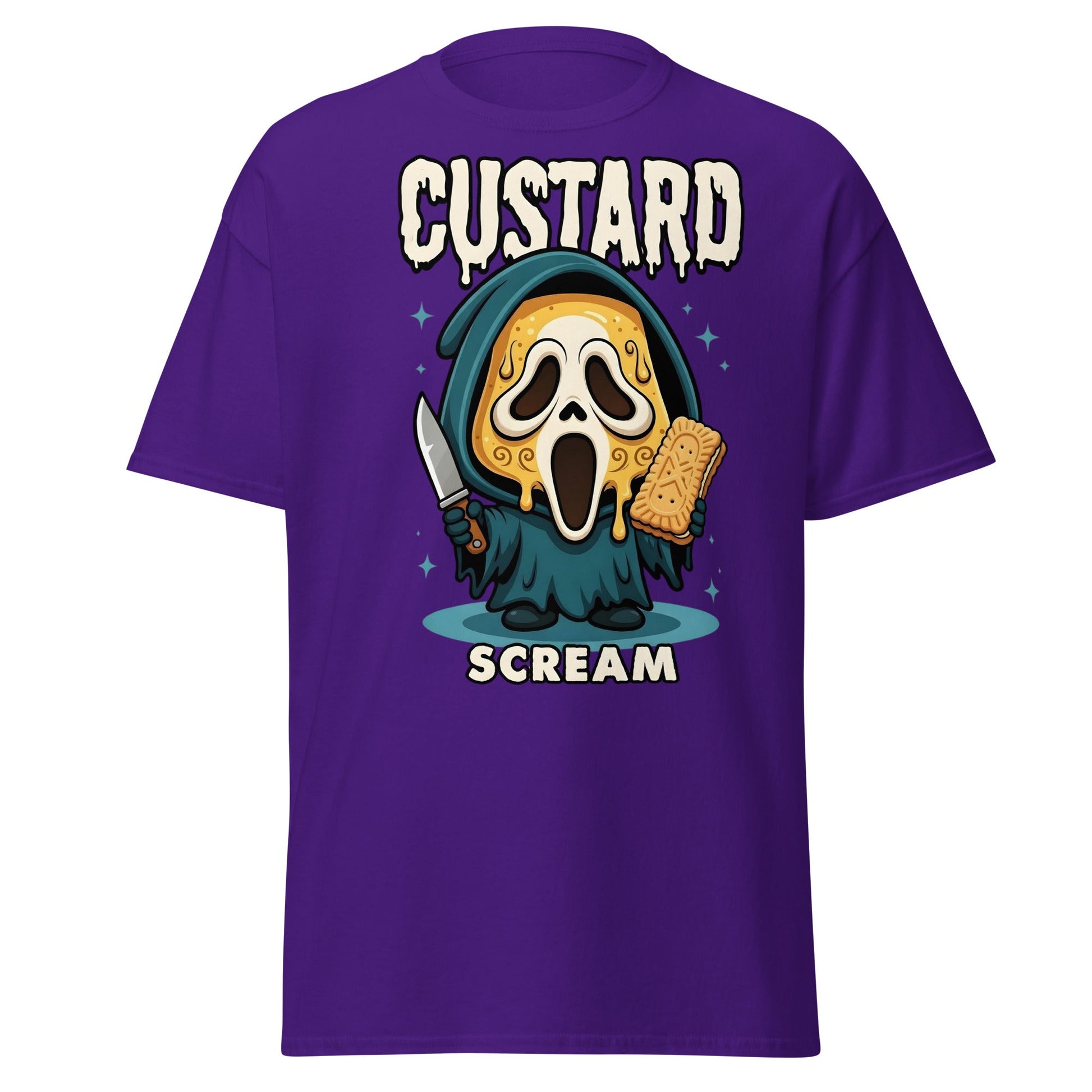 Custard Scream T-Shirt | Funny Horror Biscuit Mashup Tee - Purple - T-Shirts Online
