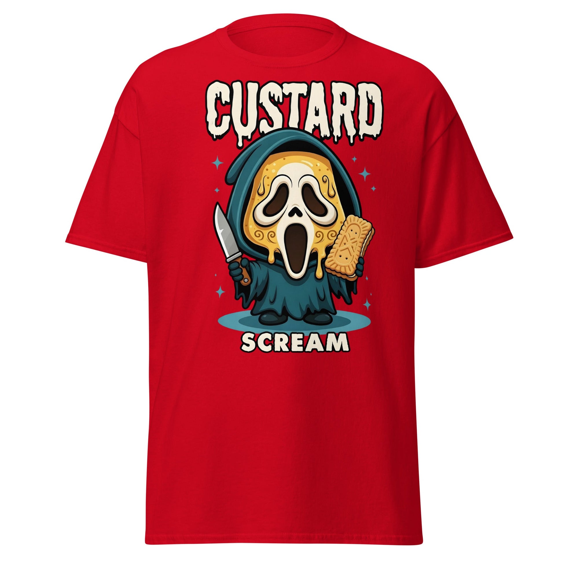 Custard Scream T-Shirt | Funny Horror Biscuit Mashup Tee - Red - T-Shirts Online