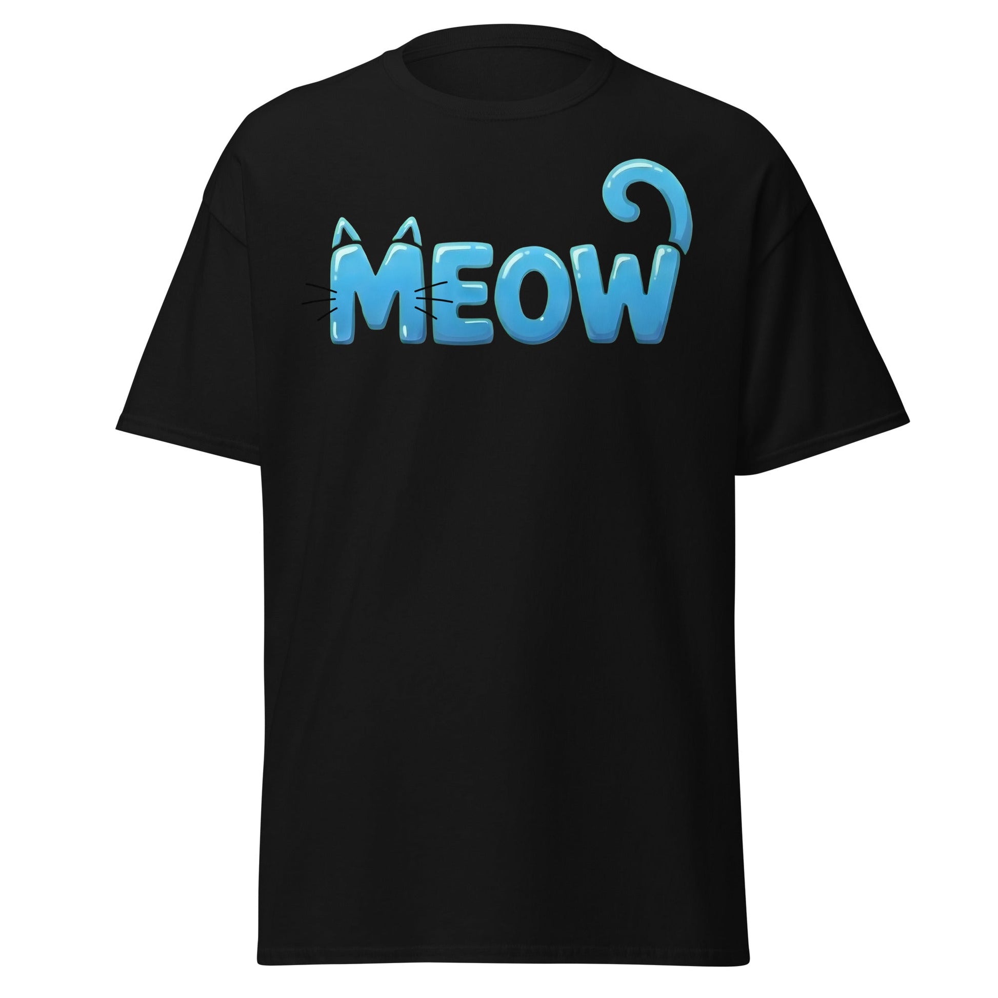 Cute Blue Cat Meow Bubble Letter T-Shirt - Kawaii Cat Tee - Black - T-Shirts Online