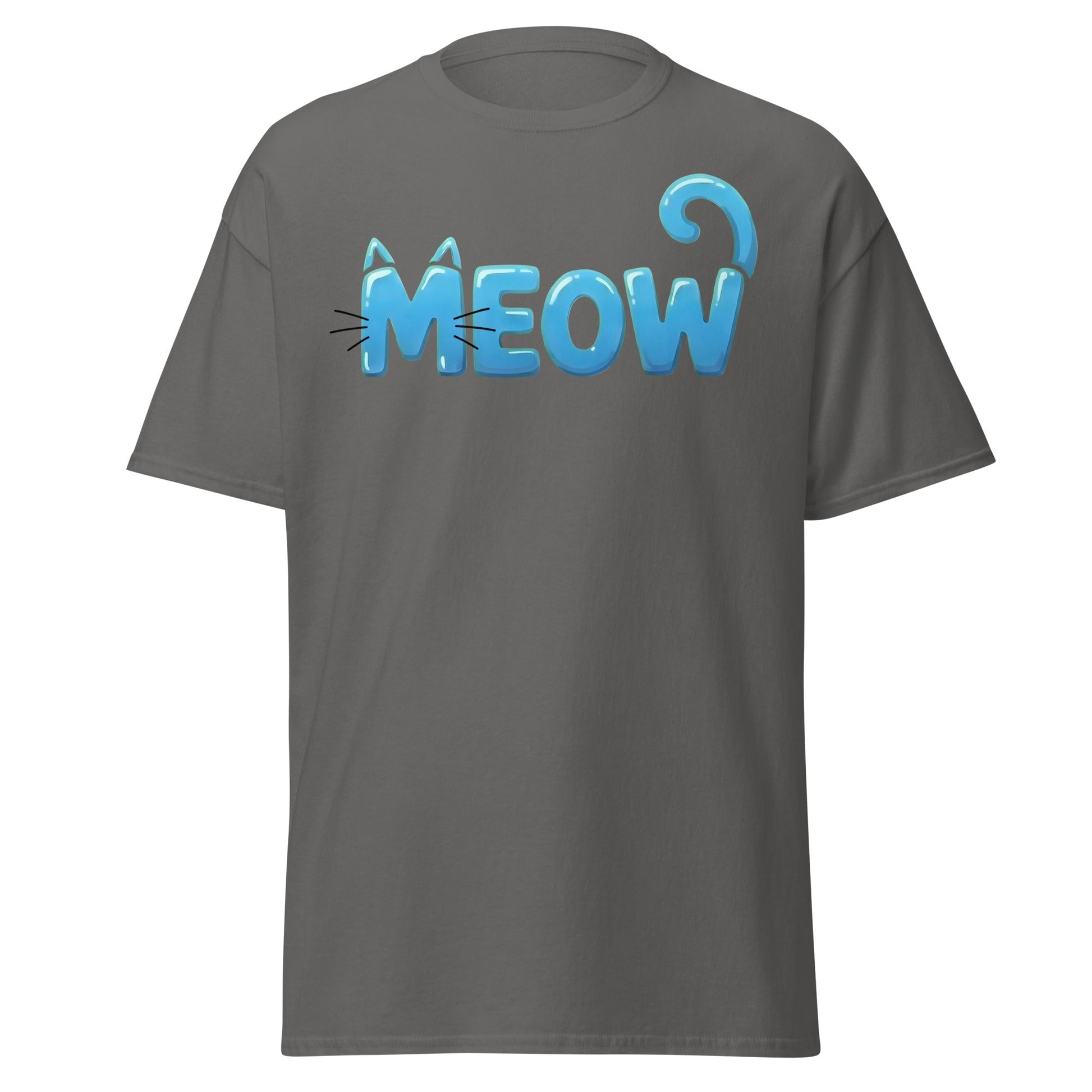 Cute Blue Cat Meow Bubble Letter T-Shirt - Kawaii Cat Tee - Charcoal - T-Shirts Online