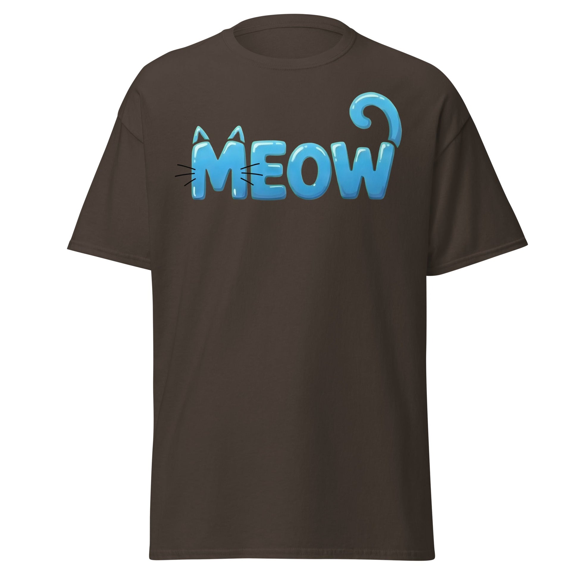 Cute Blue Cat Meow Bubble Letter T-Shirt - Kawaii Cat Tee - Dark Chocolate - T-Shirts Online