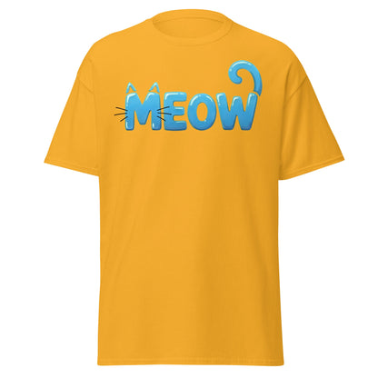 Cute Blue Cat Meow Bubble Letter T-Shirt - Kawaii Cat Tee - Gold - T-Shirts Online