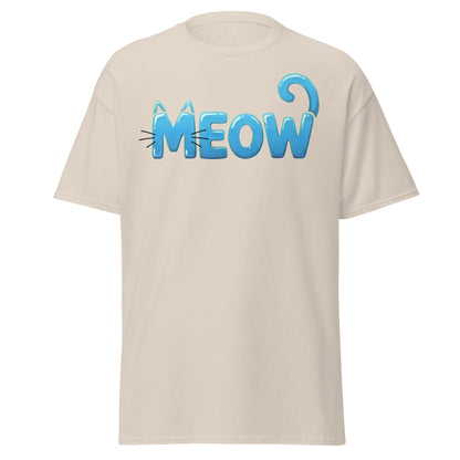 Cute Blue Cat Meow Bubble Letter T-Shirt - Kawaii Cat Tee - Natural - T-Shirts Online