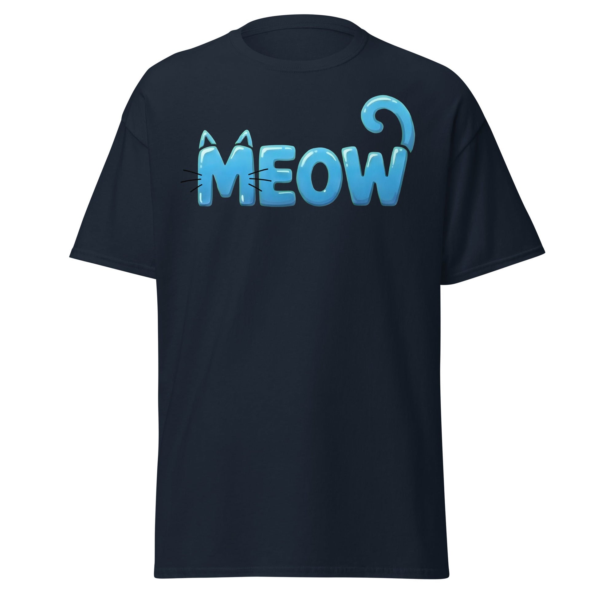 Cute Blue Cat Meow Bubble Letter T-Shirt - Kawaii Cat Tee - Navy - T-Shirts Online
