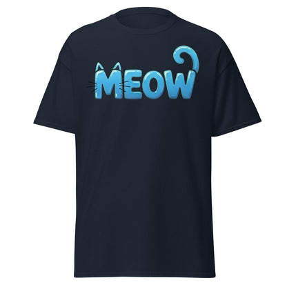Cute Blue Cat Meow Bubble Letter T-Shirt - Kawaii Cat Tee - Navy - T-Shirts Online