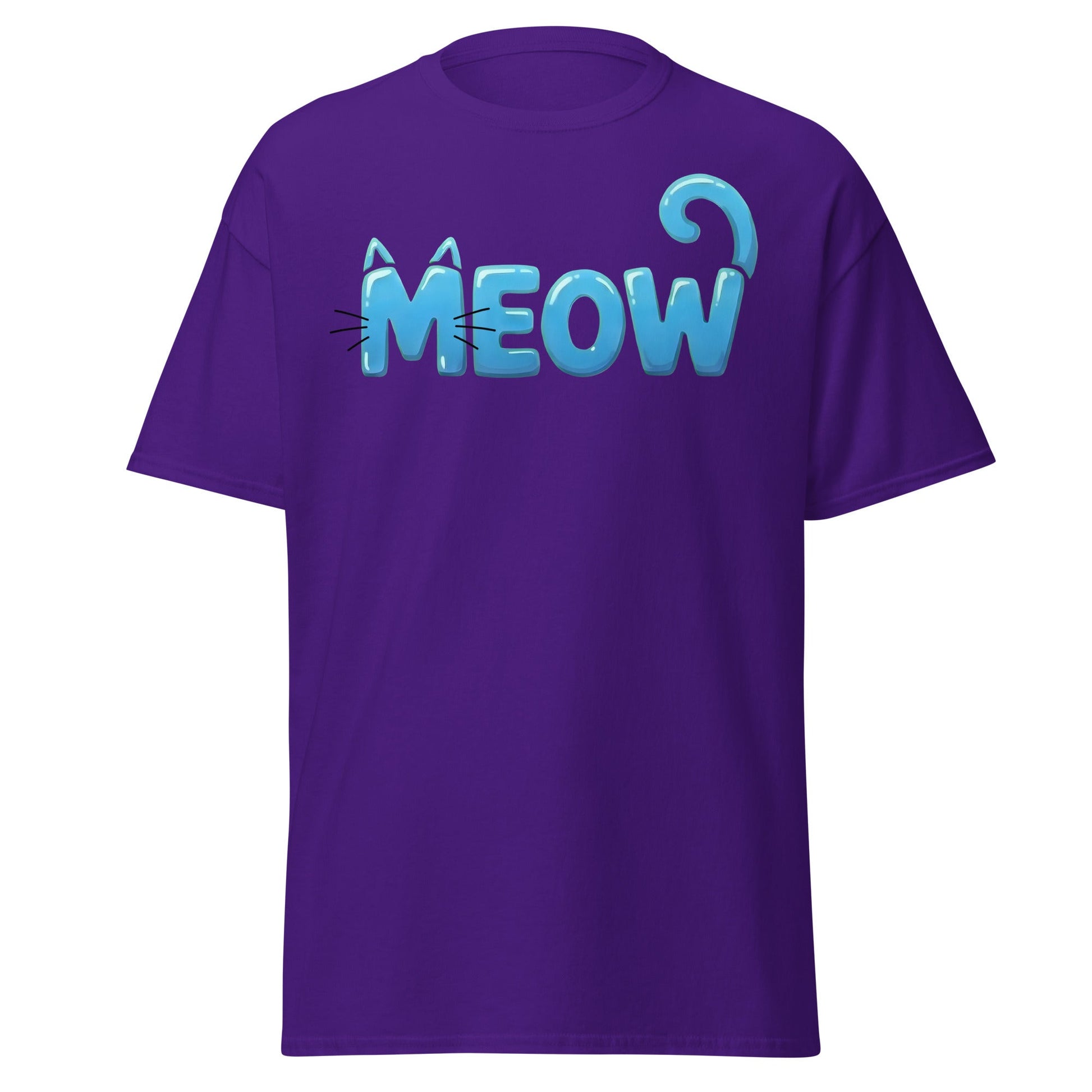 Cute Blue Cat Meow Bubble Letter T-Shirt - Kawaii Cat Tee - Purple - T-Shirts Online