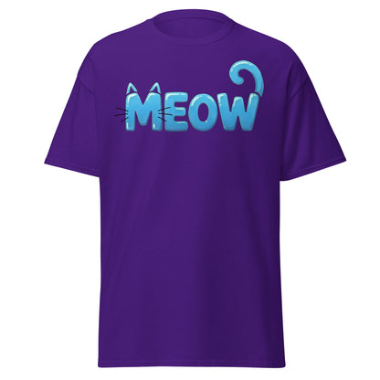 Cute Blue Cat Meow Bubble Letter T-Shirt - Kawaii Cat Tee - Purple - T-Shirts Online