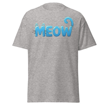 Cute Blue Cat Meow Bubble Letter T-Shirt - Kawaii Cat Tee - Sport Grey - T-Shirts Online