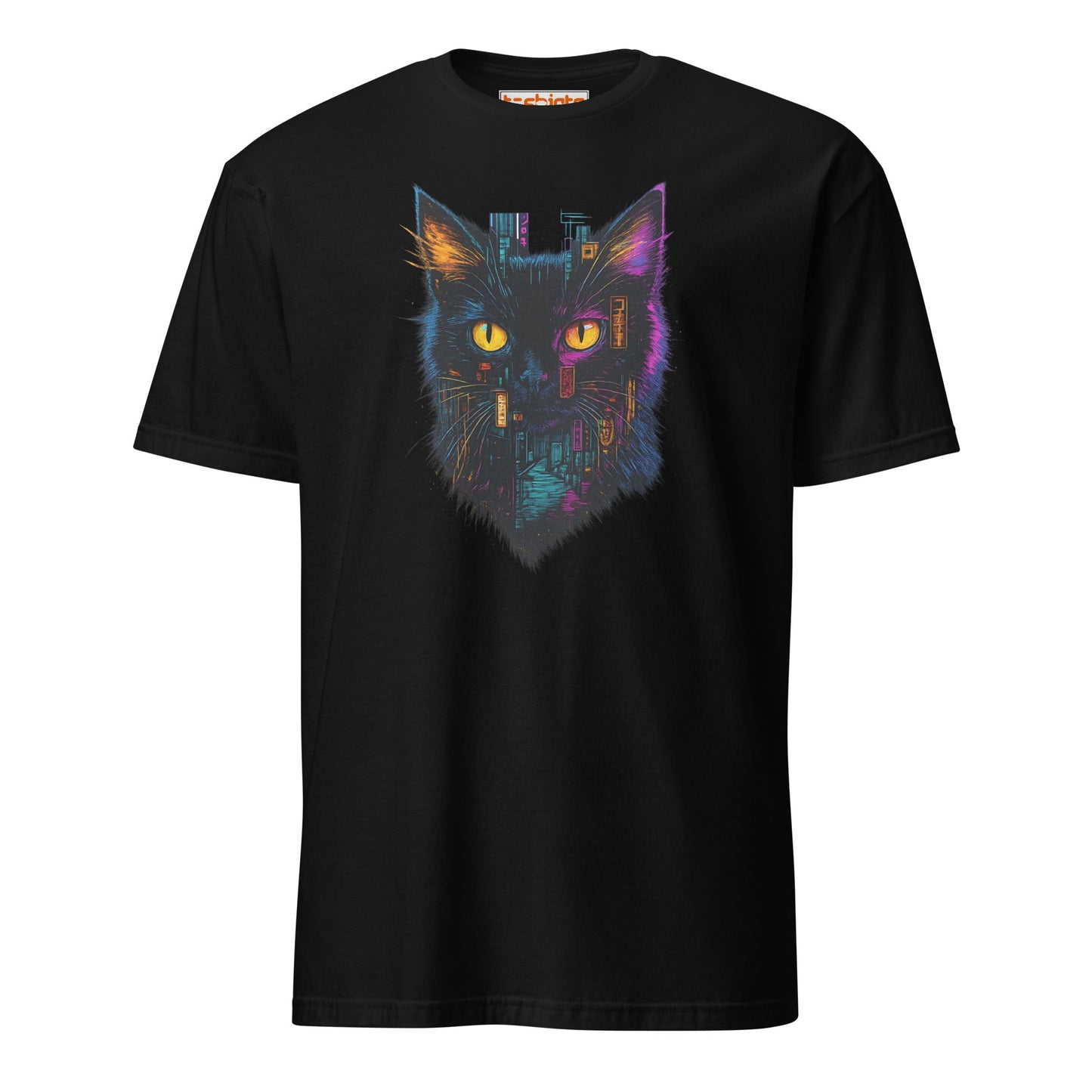Cyberpunk Neon Cat T-Shirt – Futuristic Glow Tee - Black - T-Shirts Online
