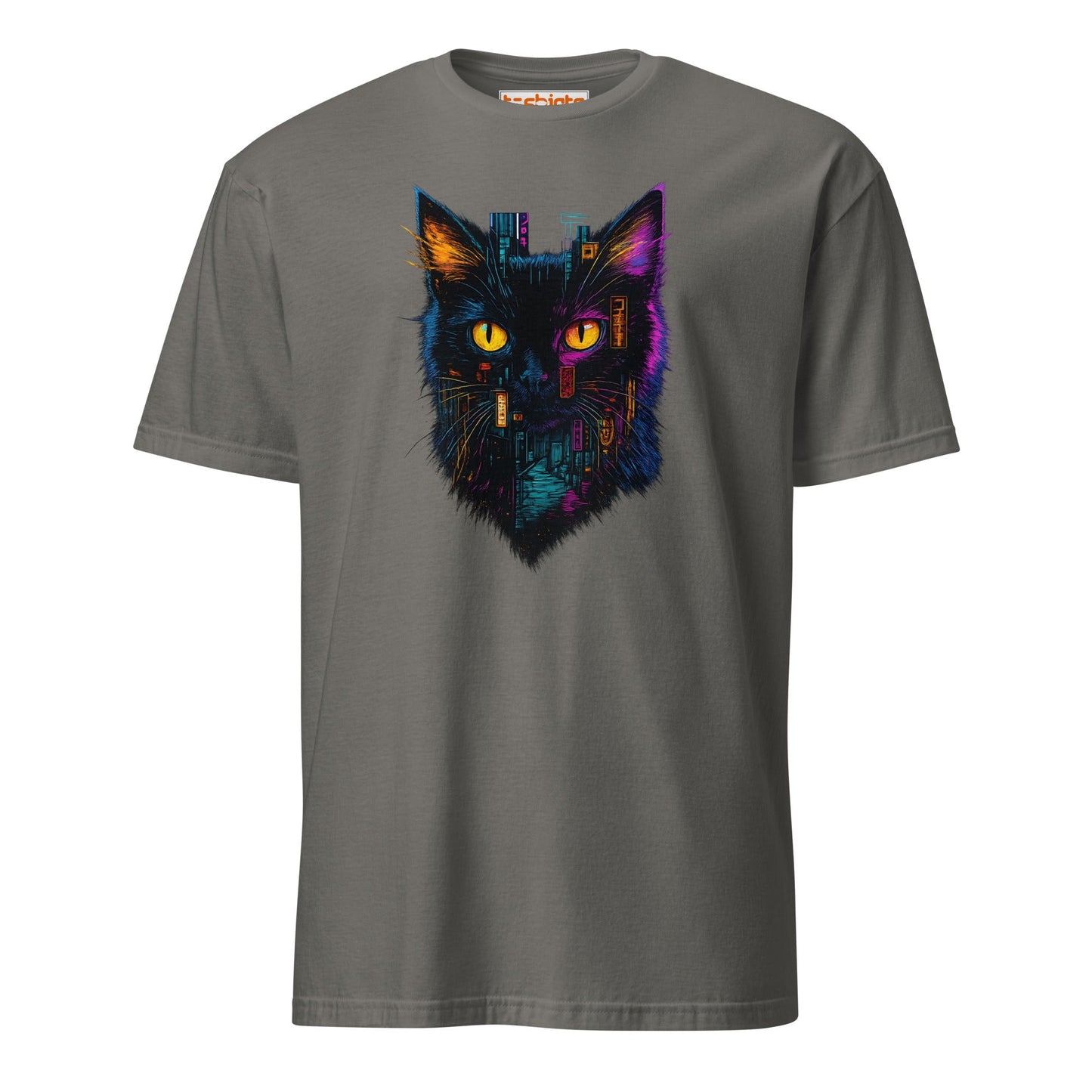 Cyberpunk Neon Cat T-Shirt – Futuristic Glow Tee - Charcoal - T-Shirts Online