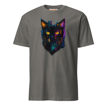 Cyberpunk Neon Cat T-Shirt – Futuristic Glow Tee - Charcoal - T-Shirts Online