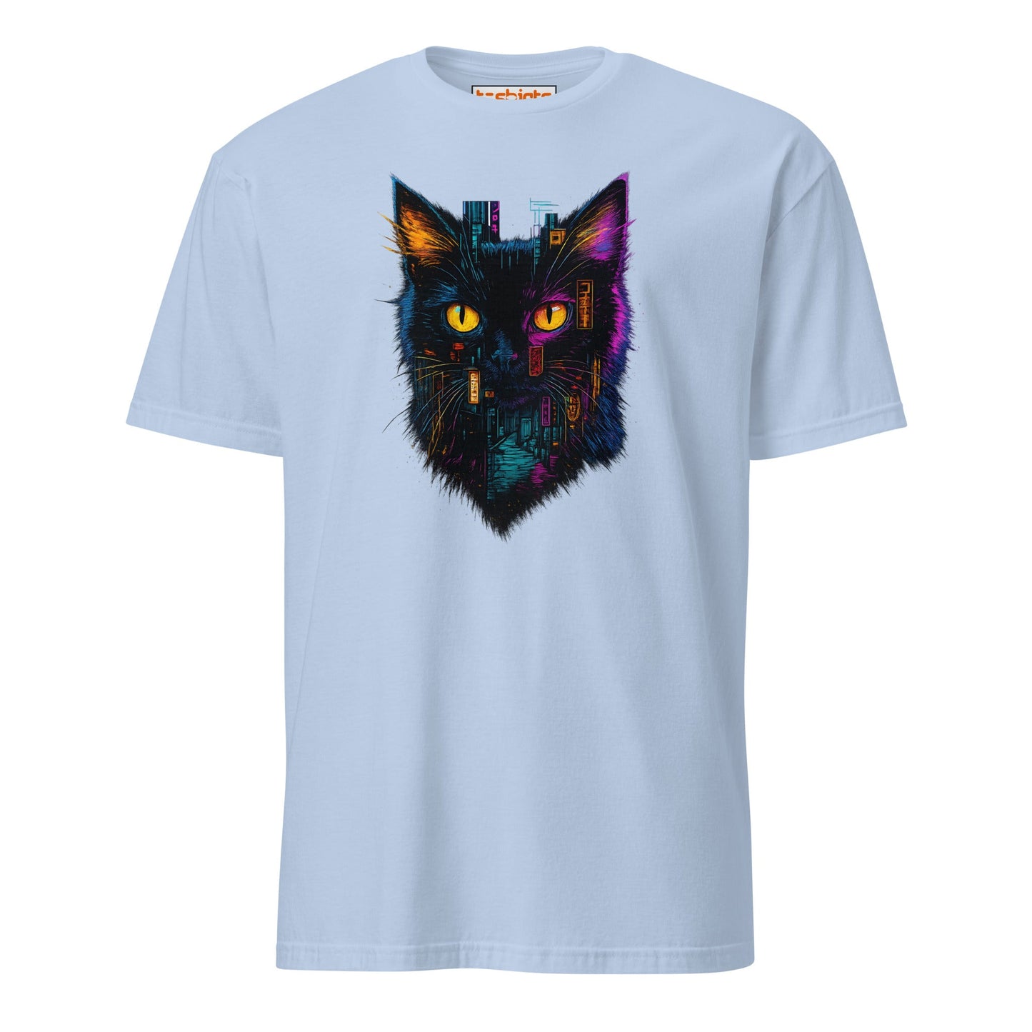 Cyberpunk Neon Cat T-Shirt – Futuristic Glow Tee - Light Blue - T-Shirts Online