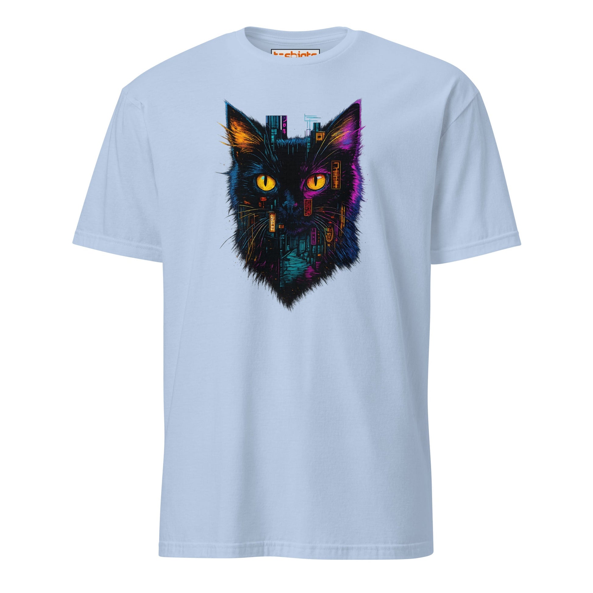 Cyberpunk Neon Cat T-Shirt – Futuristic Glow Tee - Light Blue - T-Shirts Online