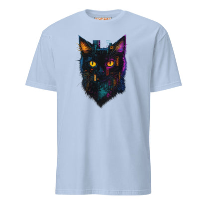 Cyberpunk Neon Cat T-Shirt – Futuristic Glow Tee - Light Blue - T-Shirts Online