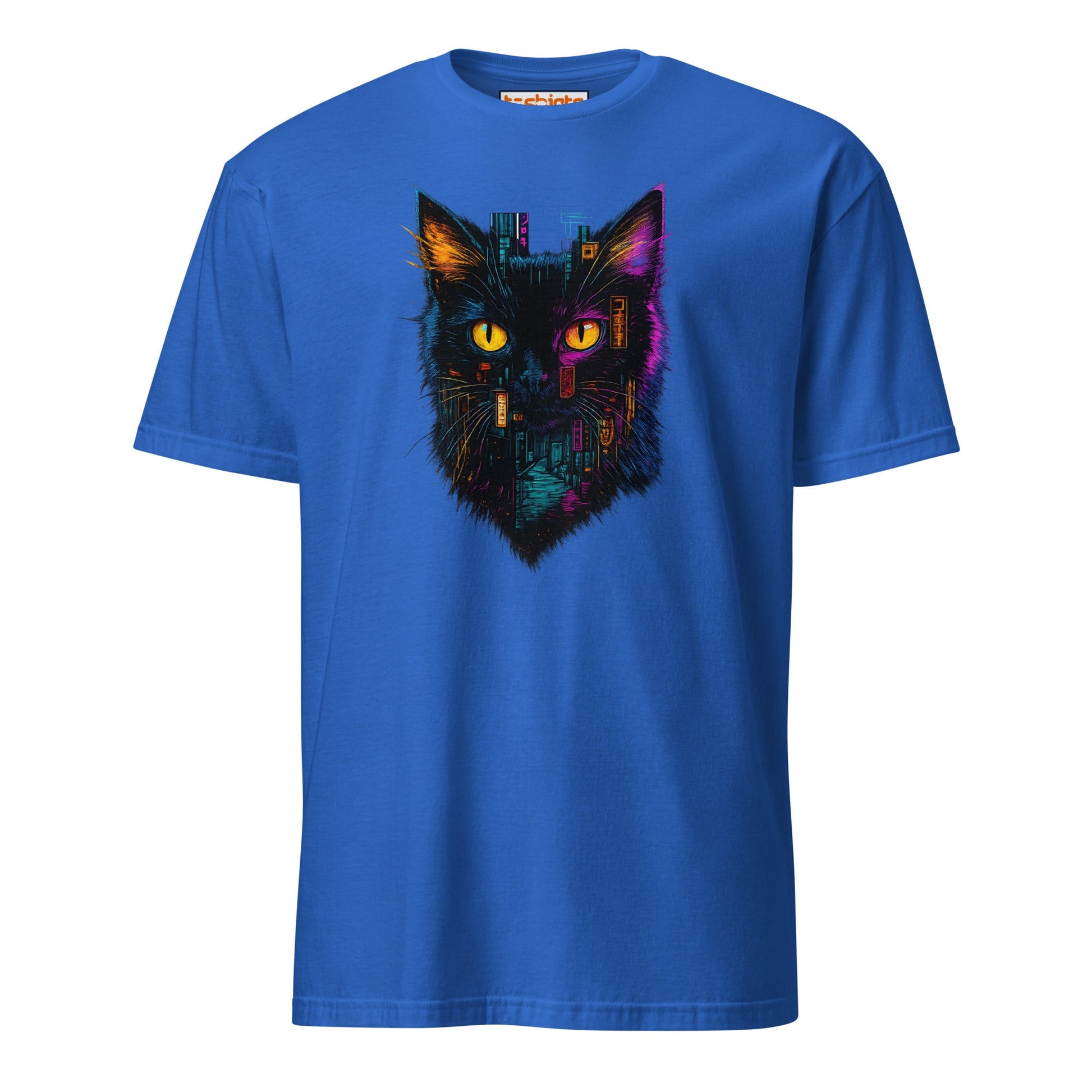 Cyberpunk Neon Cat T-Shirt – Futuristic Glow Tee - Royal - T-Shirts Online