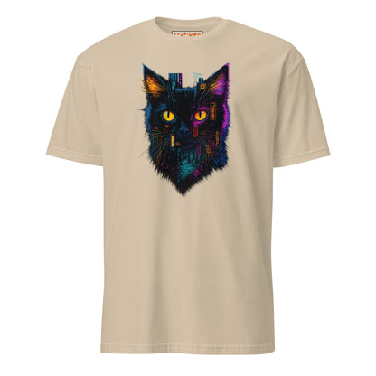 Cyberpunk Neon Cat T-Shirt – Futuristic Glow Tee - Sand - T-Shirts Online