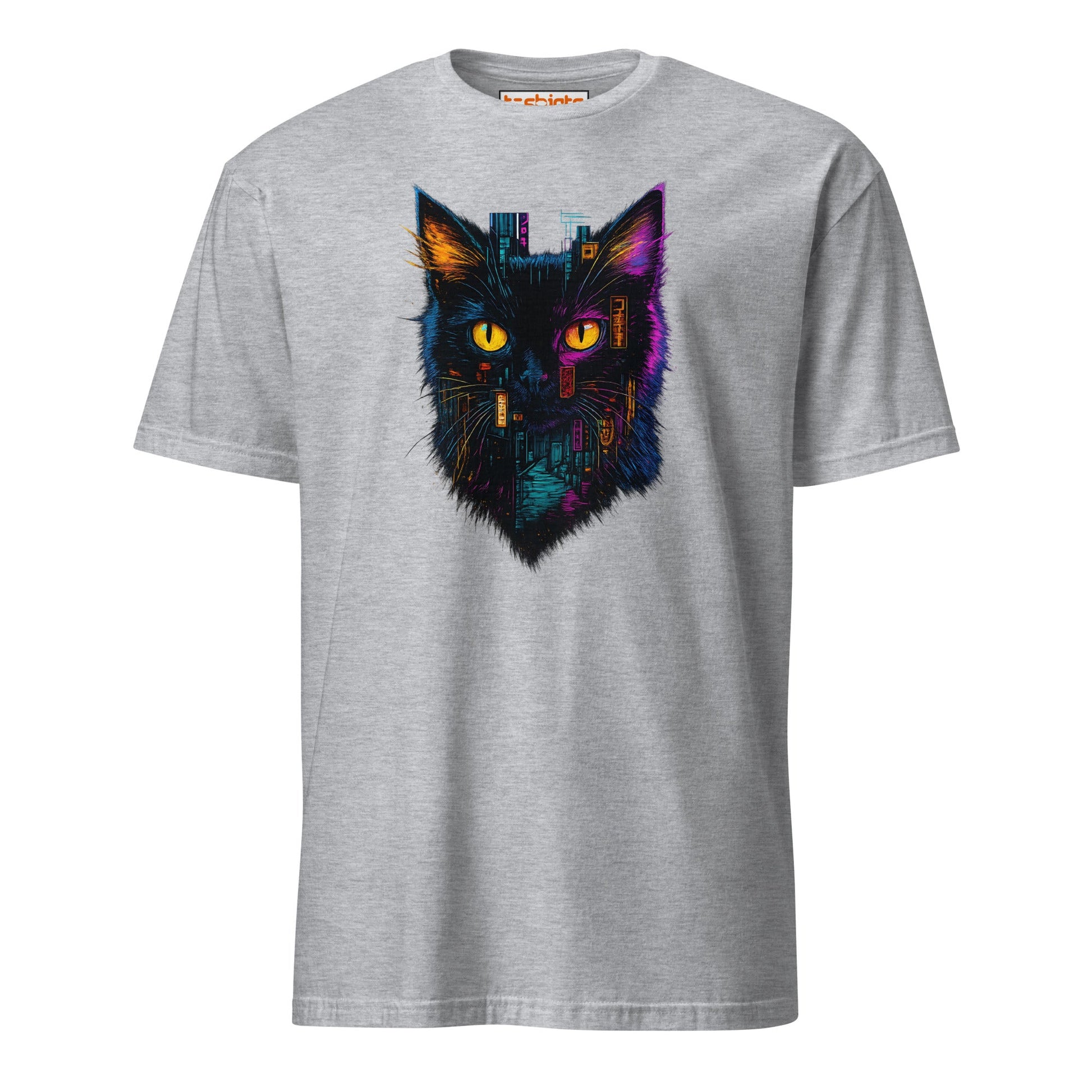 Cyberpunk Neon Cat T-Shirt – Futuristic Glow Tee - Sport Grey - T-Shirts Online