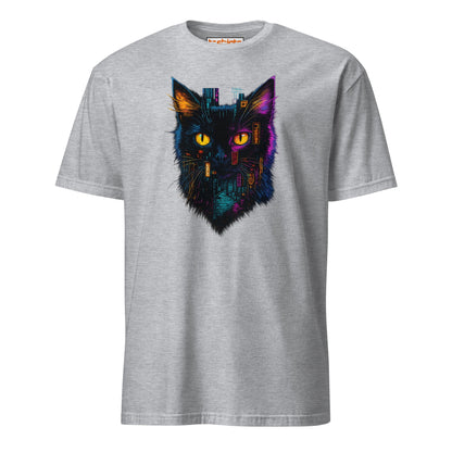 Cyberpunk Neon Cat T-Shirt – Futuristic Glow Tee - Sport Grey - T-Shirts Online