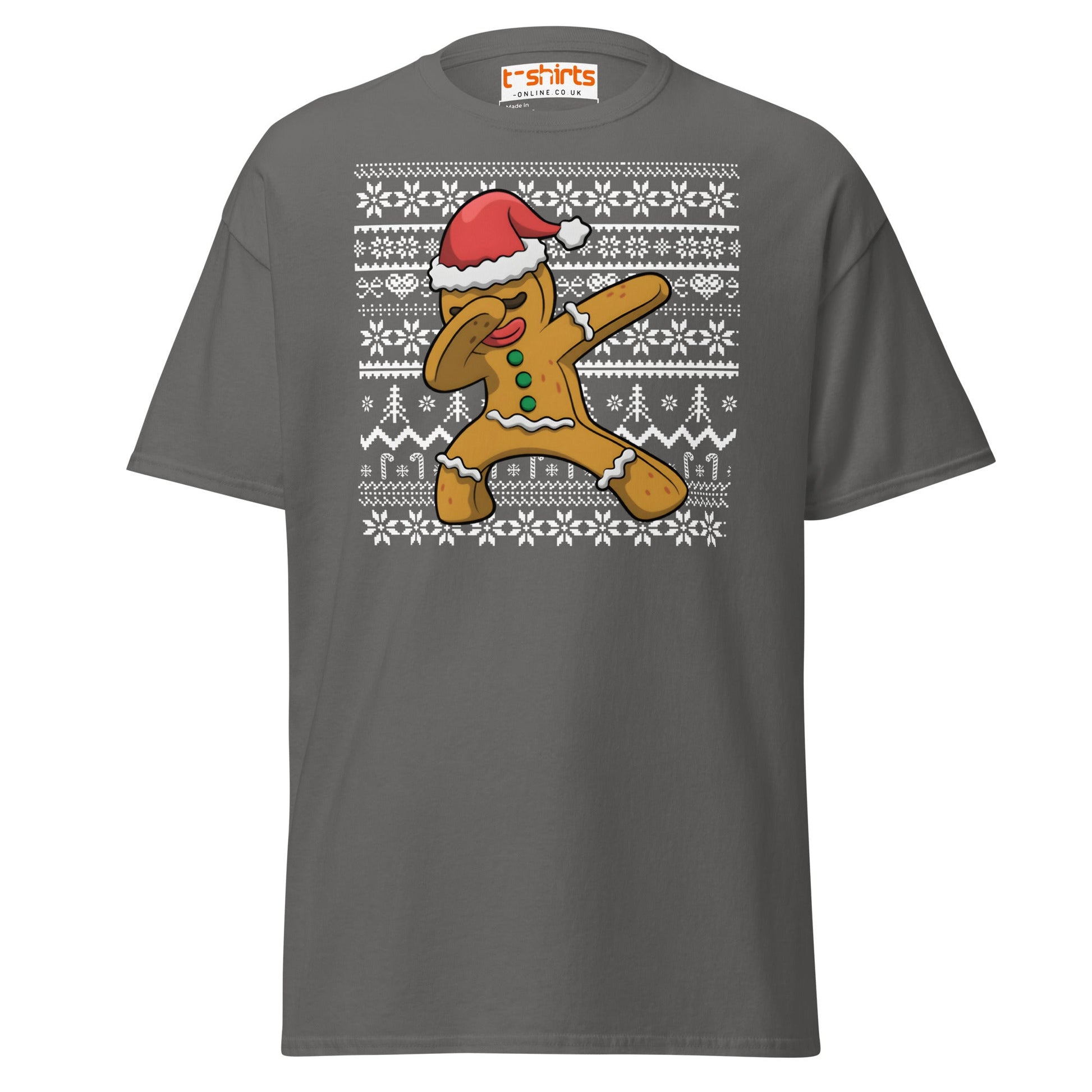 Dabbing Gingerbread Man Christmas Tee - Charcoal - T-Shirts Online