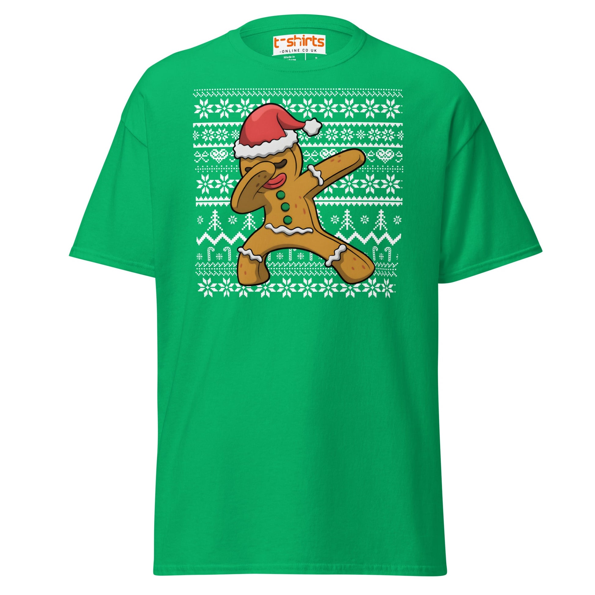 Dabbing Gingerbread Man Christmas Tee - Irish Green - T-Shirts Online