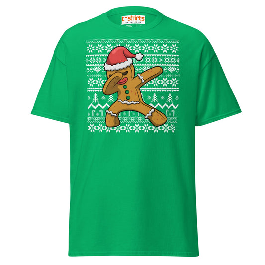 Dabbing Gingerbread Man Christmas Tee - Irish Green - T-Shirts Online