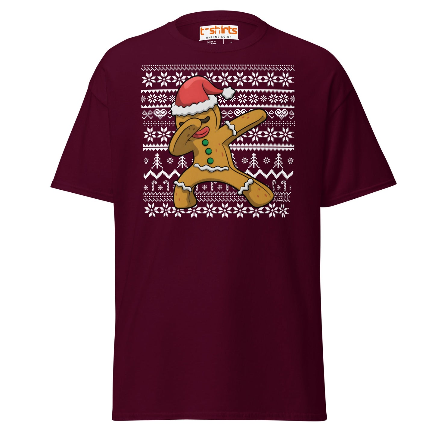 Dabbing Gingerbread Man Christmas Tee - Maroon - T-Shirts Online