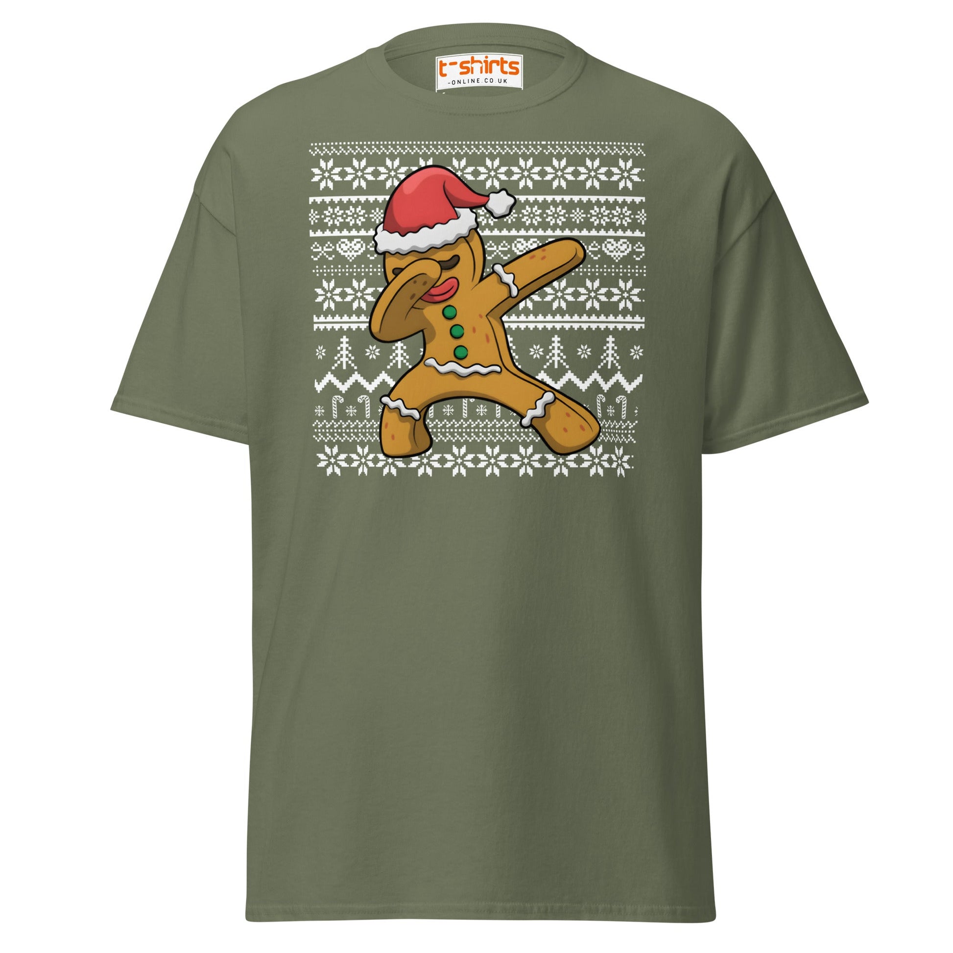 Dabbing Gingerbread Man Christmas Tee - Military Green - T-Shirts Online