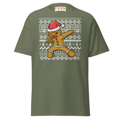 Dabbing Gingerbread Man Christmas Tee - Military Green - T-Shirts Online