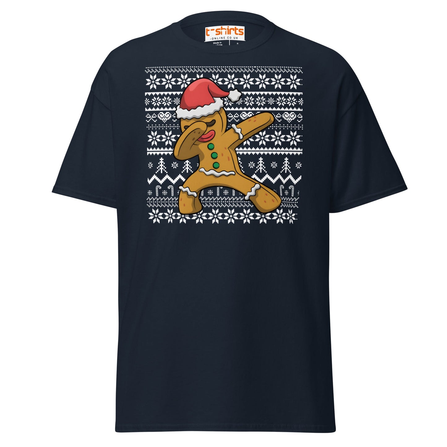 Dabbing Gingerbread Man Christmas Tee - Navy - T-Shirts Online