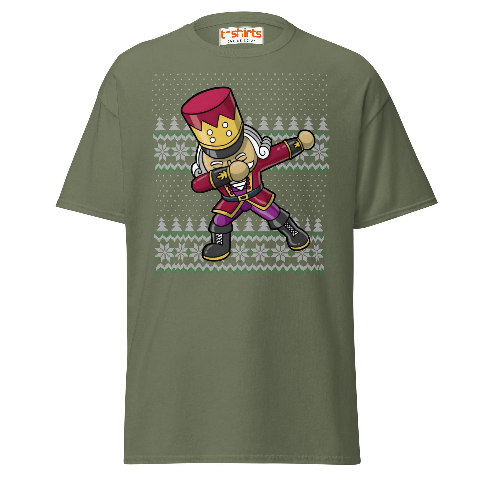 Dabbing Nutcracker Christmas T-Shirt | Funny Holiday Tee - Military Green - T-Shirts Online