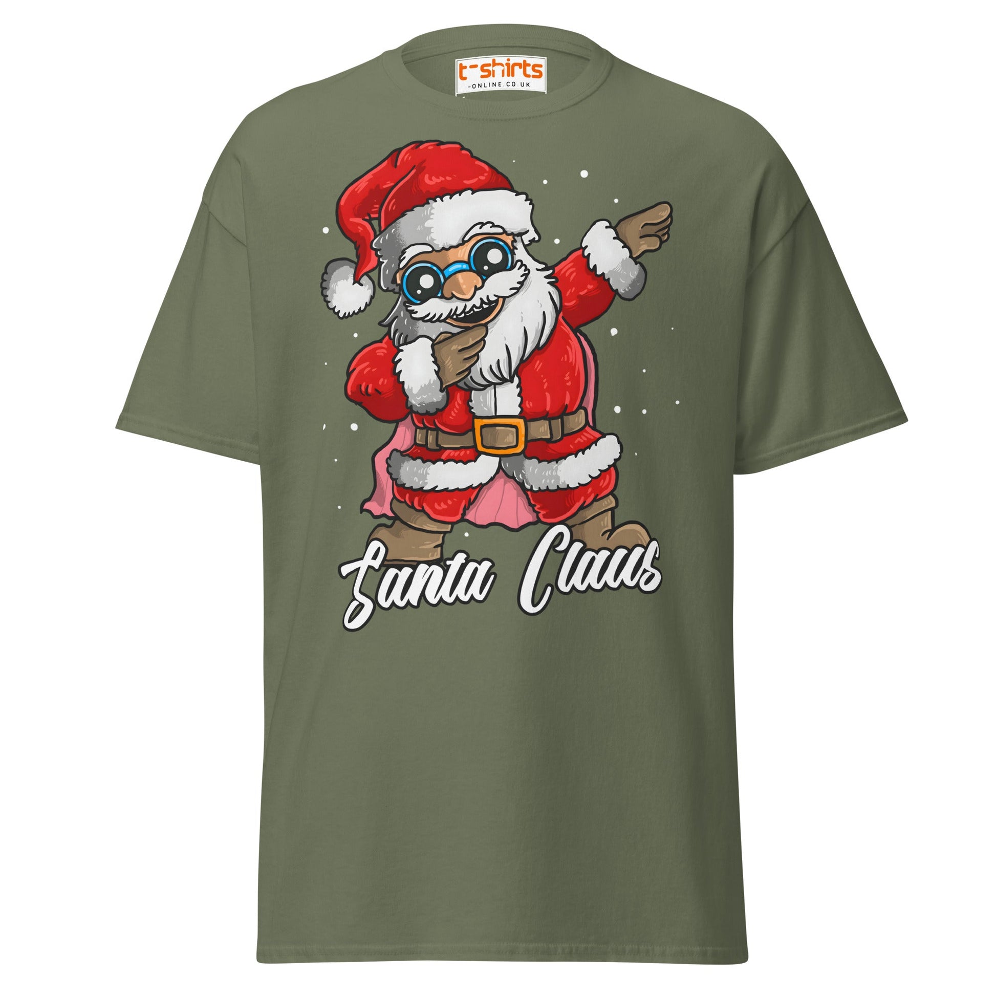 Dabbing Santa Claus T-Shirt | Funny Christmas Tee - Military Green - T-Shirts Online