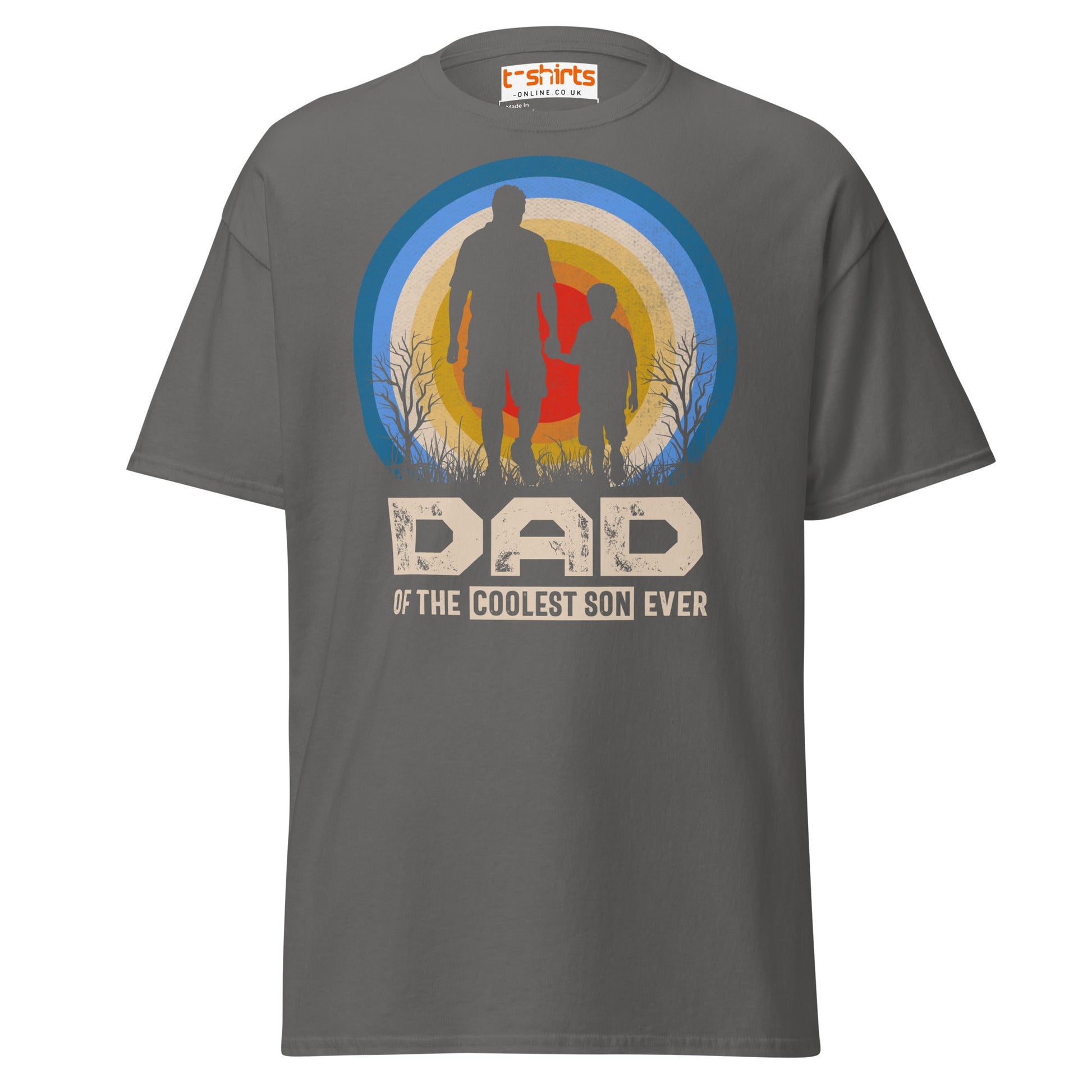 Dad of the Coolest Son Ever Retro T-Shirt - Charcoal - T-Shirts Online