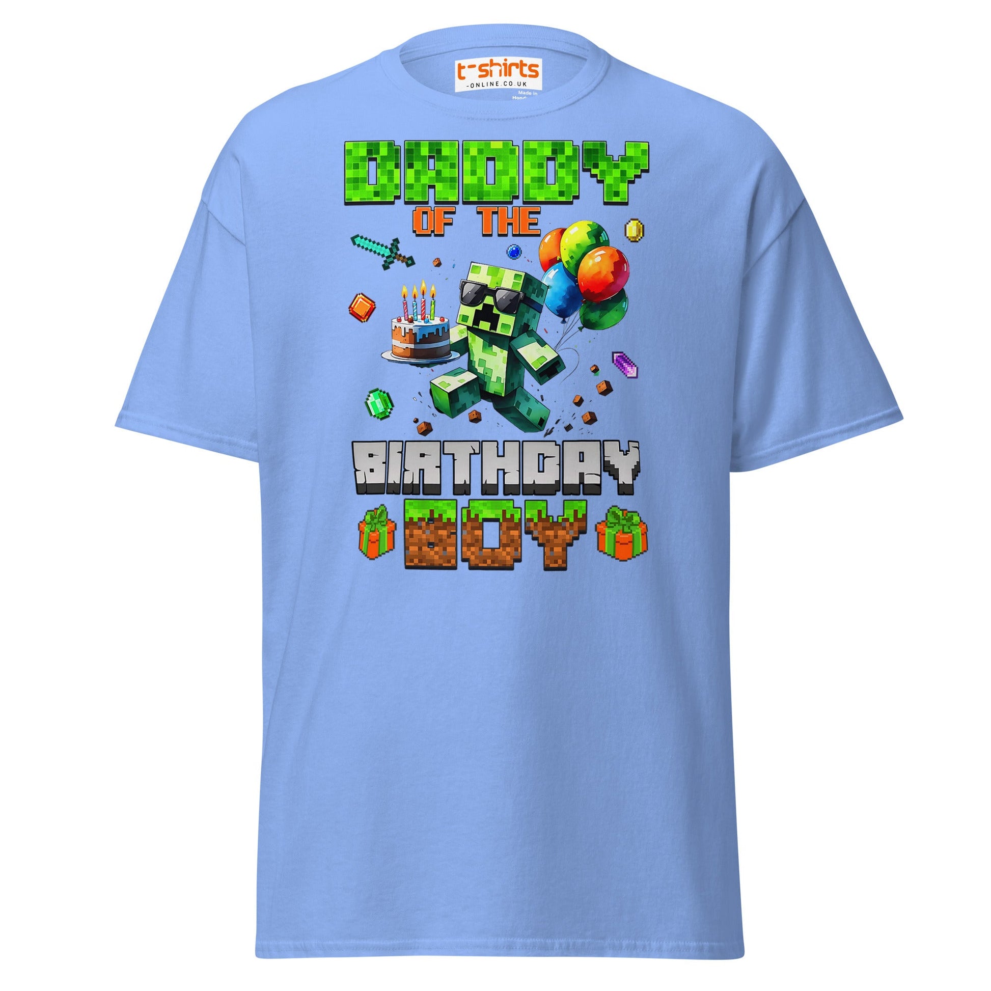 Daddy of the Birthday Boy T-Shirt | Pixel Gamer Theme - Carolina Blue - T-Shirts Online