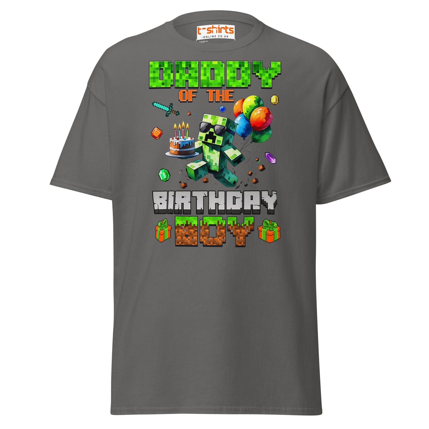Daddy of the Birthday Boy T-Shirt | Pixel Gamer Theme - Charcoal - T-Shirts Online