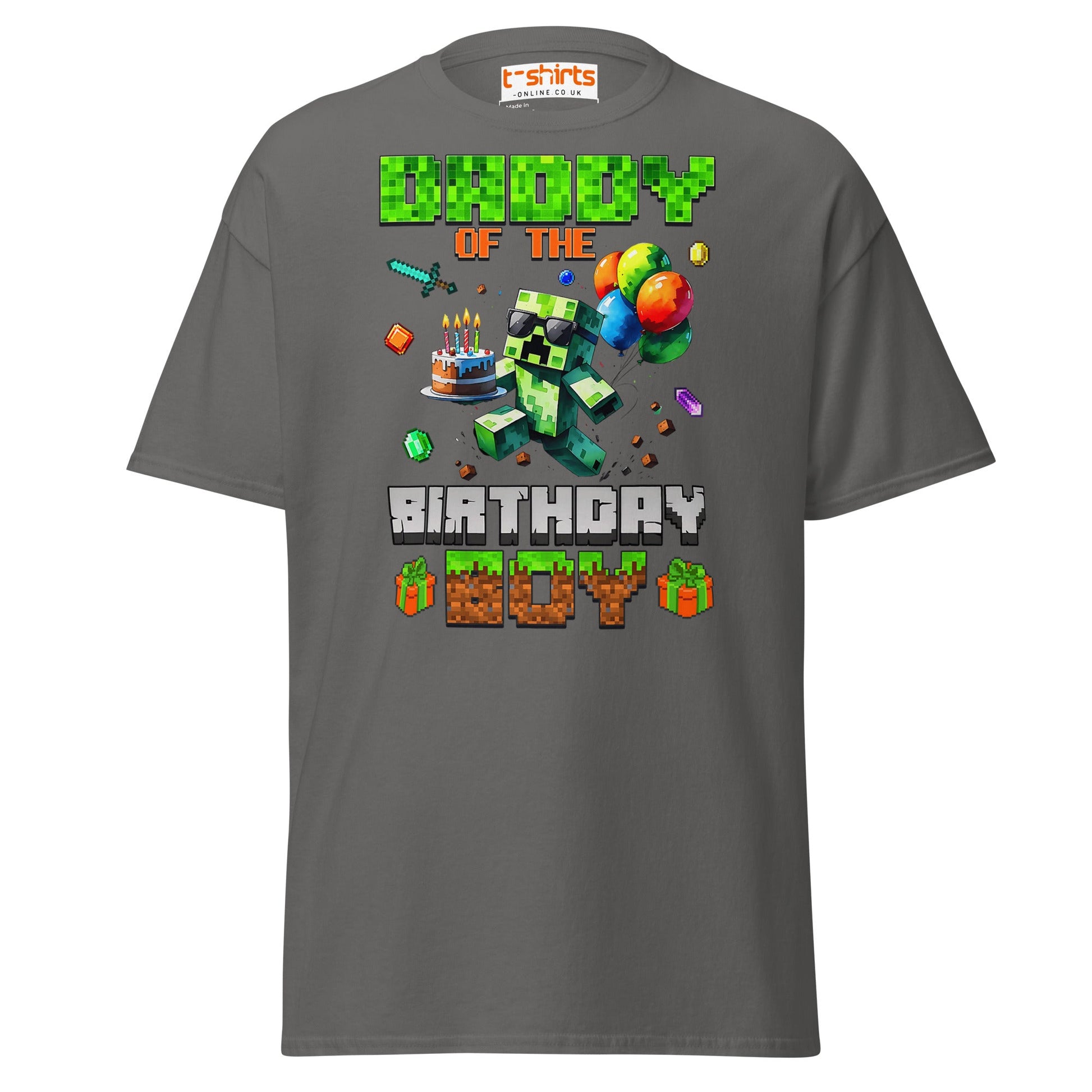 Daddy of the Birthday Boy T-Shirt | Pixel Gamer Theme - Charcoal - T-Shirts Online