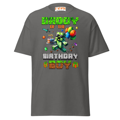 Daddy of the Birthday Boy T-Shirt | Pixel Gamer Theme - Charcoal - T-Shirts Online