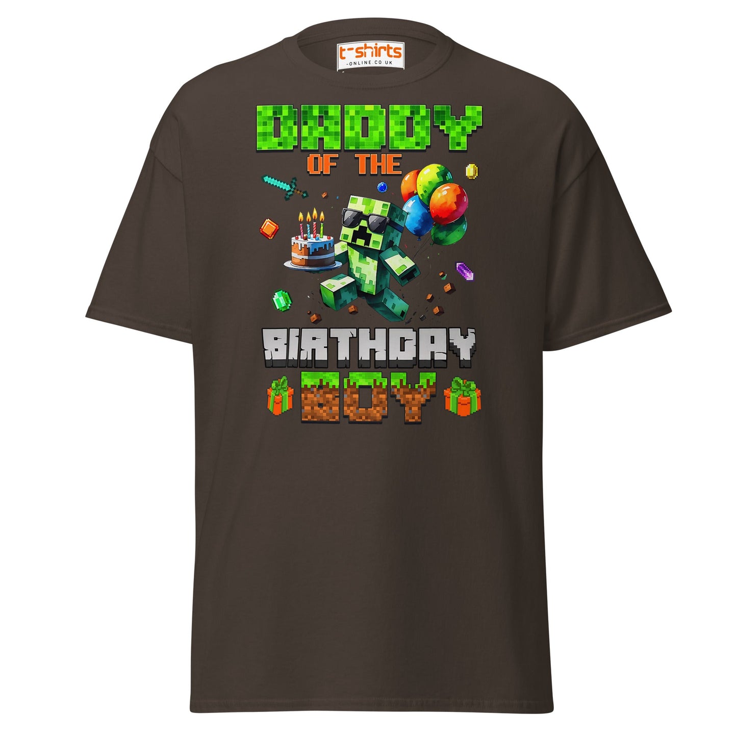 Daddy of the Birthday Boy T-Shirt | Pixel Gamer Theme - Dark Chocolate - T-Shirts Online