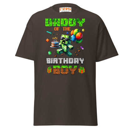 Daddy of the Birthday Boy T-Shirt | Pixel Gamer Theme - Dark Chocolate - T-Shirts Online