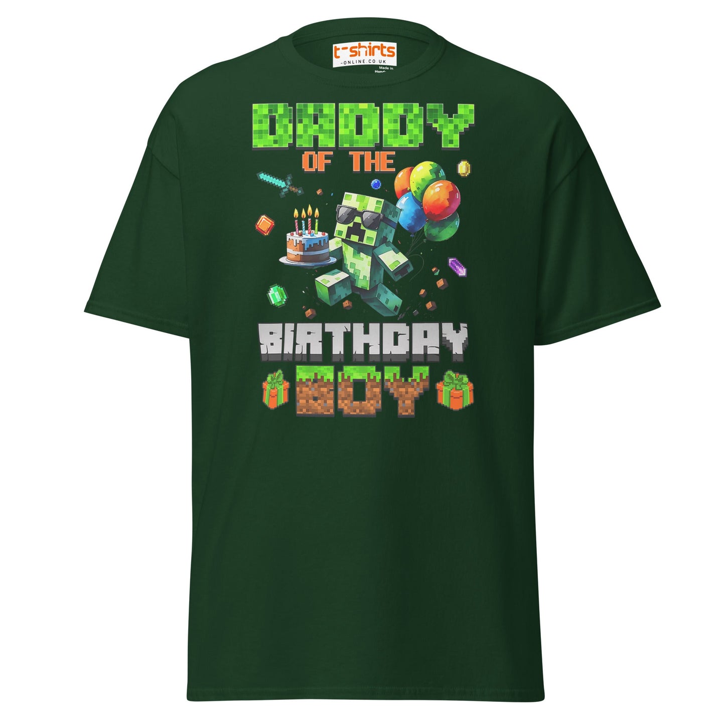 Daddy of the Birthday Boy T-Shirt | Pixel Gamer Theme - Forest Green - T-Shirts Online